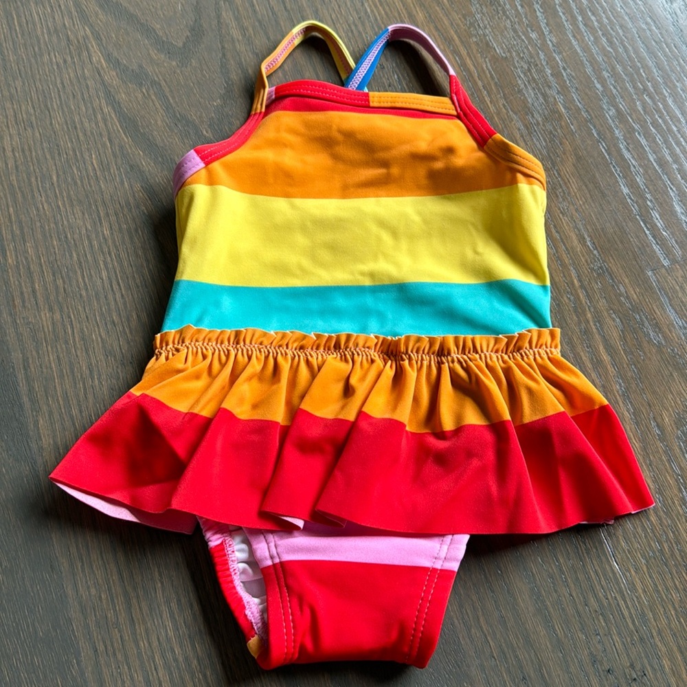 NWT Hanna Andersson Rainbow Stripe Skirted Swimsuit 3-6M